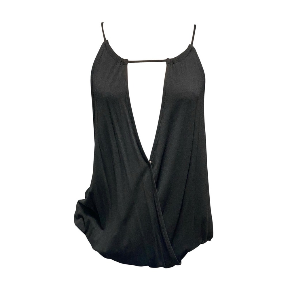 NWT Melrose And Market Black Womens Bodysuit Tee Wrap Front Halter Tie Neck LG